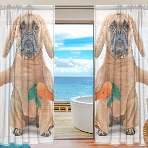 Cachorro floral vestido como coelhinha de páscoa cortinas semi-pura da janela draxas