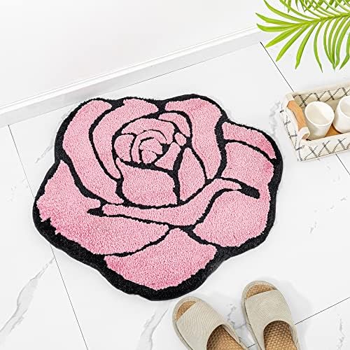 Tapete fofo de banho de rosa para banheiro, tapetes de banheiro rosa não deslizam em forma de flor de flor de banheira absorvente