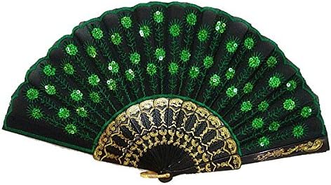 Jackie pavão padrão de lantejoulas fã de mão decorativa cor verde