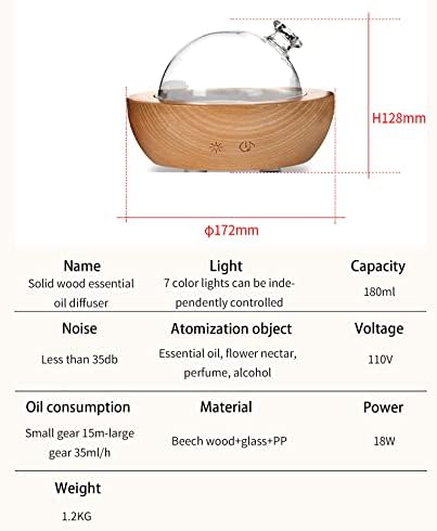 Difusor de óleo essencial de vidro Fancemot com base de madeira real, difusor de aromaterapia de 180 ml com 2 modos de névo
