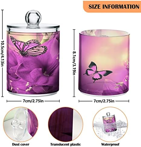 Alaza 4 Pack QTIP Dispensador Purple Butterfly Iris Flower Banheiro Latas organizadoras para bolas de algodão/swabs/almofadas/fio