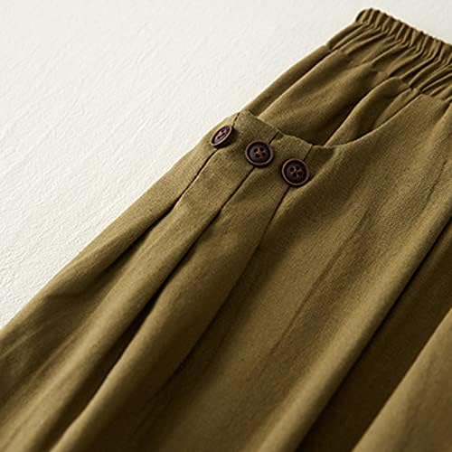 Calças de linho de algodão Fehlegd para mulheres de verão de verão de cintura elástica e elástica casual calças cortadas confortáveis