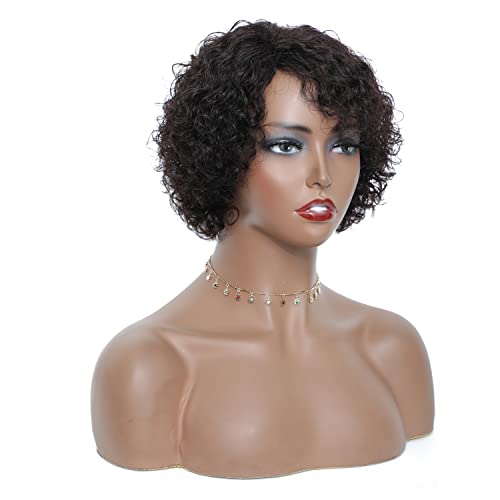 Perucas de cabelo humano curto de tianrun para mulheres negras onda de água peruca curta curta com franja pixie cortada