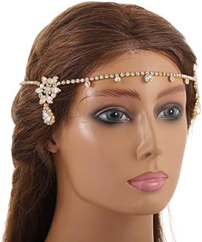 Ursumy Cadeia de strass -strass Cadeia floral cadeia de cabelo Crytal Tassel Capacete peças de cabeça jóias para mulheres