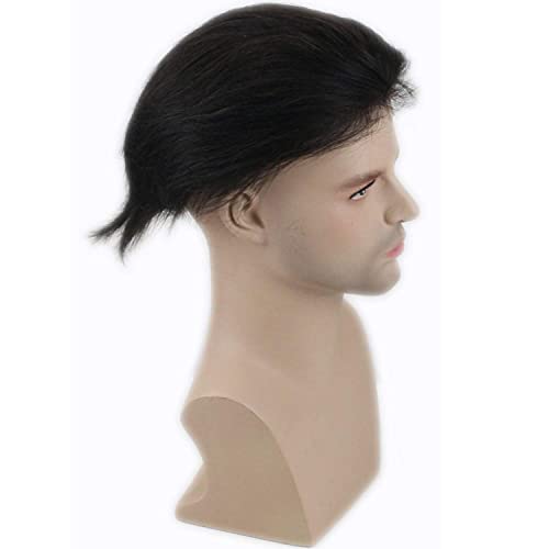 Voloria Human Hair Toupee for Men Fine Mono Top com pele PU ao redor e renda dianteira 8x10 polegada Sistema de reposição