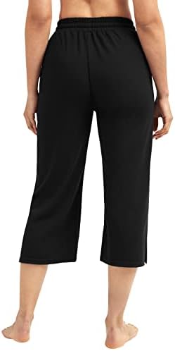 Calças Capri de perna larga de iuga para mulheres Capris Capris Sortpants Split Hem Lounge Workout Yoga com bolsos