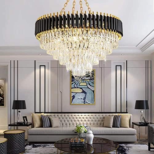 Lustre de sunmeiyi lustre preto e dourado moderno lustres de cristal 15 luzes de 31,5 lustres de lustre de lustre de lustres de lustres para sala de estar para salas de jantar