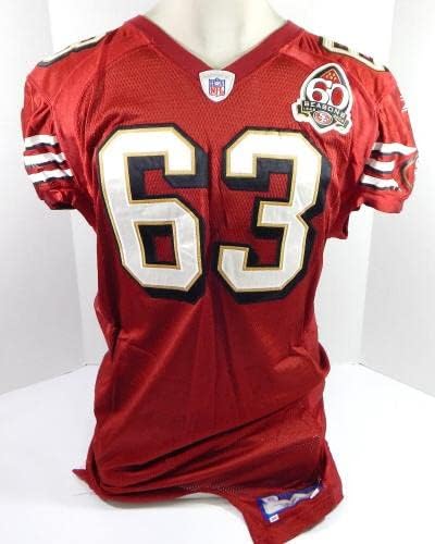 2006 SAN FRANCISCO 49ers B.Harris #63 Game usado Jersey Red 60 Seasons Patch 48 8 - Jerseys não assinados da NFL usada