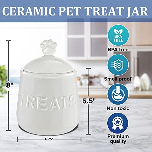 Kovot Pet Snack ou Dog Treats Jar - jarra de cerâmica com tampa - Ivory White Colored Pet Alimentos Storage Recipiente com tampa