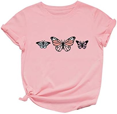 Camisas femininas dos namorados de grandes dimensões de mangas curtas impressão borboleta o pescoço camiseta solta blusas de