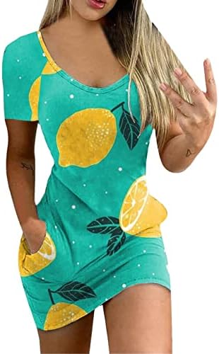 Vestidos casuais lcziwo para mulheres 2023 Padrão de verão Crew pescoço de manga curta Sexy Slim Pullover Mini camiseta vestido