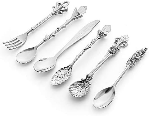 Dejjfoi 6pcs Spoons vintage Mini Royal Royal Metal Metal Gold Coffee Lanches Fruit Prikkers Sobremsert Fork Kitchen Tool Teaspoon 1set