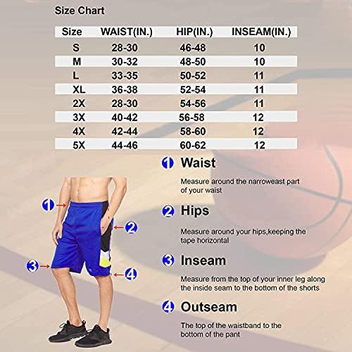 Shorts de basquete longo de alta energia para homens, 4 pacote, esportes, fitness e exercício, desempenho atlético