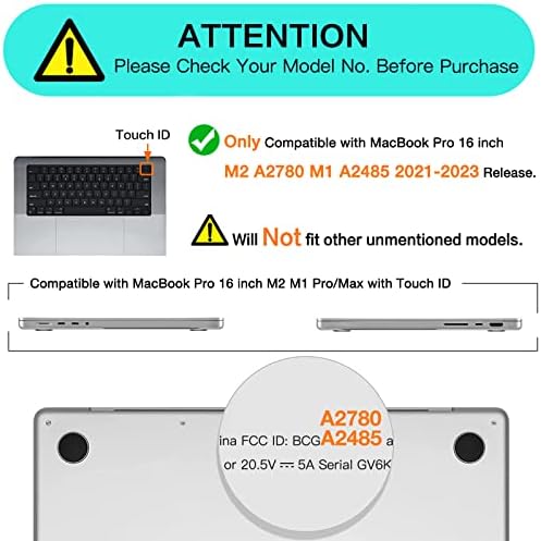 Mosis Compatível com MacBook Pro 16 polegadas Caso 2023 2022 2021 Release M2 A2780 A2485 M1 PRO/MAX CHIP com ID