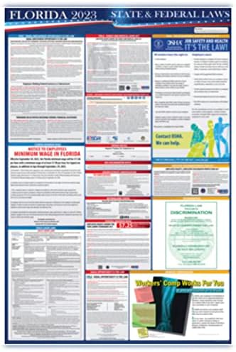 2023 Florida State e Federal Labor Leis Poster - OSHA Comprometida no local de trabalho 24 x 36 - tudo em uma postagem