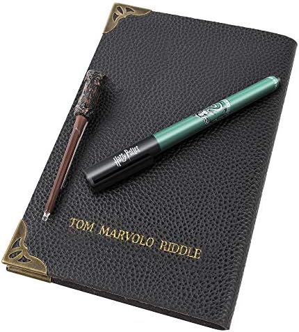 UAU! Coleção de coisas Harry Potter Tom Riddle Notebook, caneta da casa de Sonserina e varinha UV, marrom