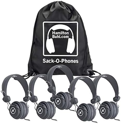 Hamiltonbuhl Sack-O-Phones, 5 fones de ouvido cinza Favoritz com microfone em linha e plugue TRRS