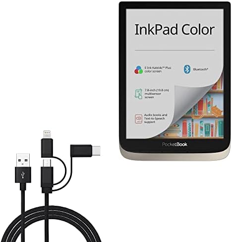 Cabo de ondas de caixa compatível com o Pocketbook Inkpad Color - AllCharge 3 em 1 Cabo para Pocketbook Inkpad Color - Jet Black