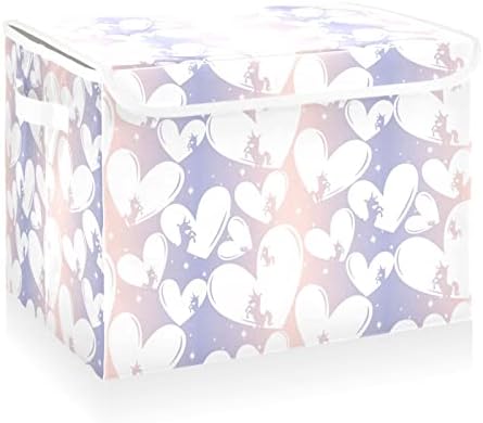 CATAKU Caixas de armazenamento dobrável com tampas Unicorn corações grandes caixas de armazenamento de tecido dobrável com tampas de cesto de armazenamento de armário para prateleiras de roupas Organizador