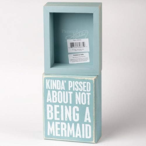 Primitivos de Kathy 30835 Inspirado na praia Blue Mermaid Wood Box Sign, 4 x 5, meio que chateado