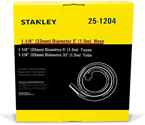Stanley 25-1204 Mangueira de vácuo seco úmida 1-1/4 polegadas, 5 pés, ajuste para aspiradores de 2,5 a 5 galões, compatíveis com Stanley SL18130P, SL18129