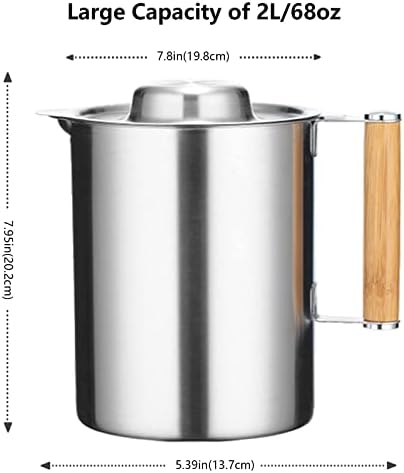 Luvan 8cup/2l/68 oz de recipiente de graxa com filtro, recipiente de óleo de cozinha, panela de filtro de óleo de aço inoxidável