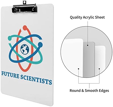 Futuros cientistas acrílicos de traje 12,5 x 8,5 polegadas com clipe de baixo perfil para salas de aula escritórios de restaurantes