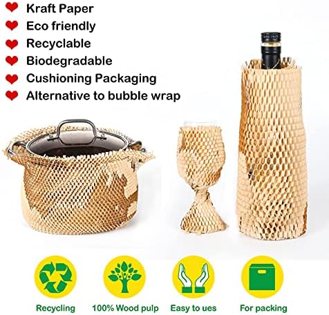 Etanllow Brown Kraft Papel para embalagem de remessa, Eco Friendly Honeycomb Paper Roll 16 em x 131 pés