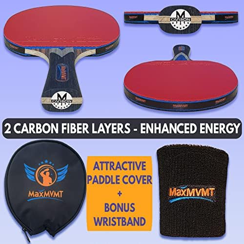 Maxmvmt ping pong paddle - 1 raquete de fibra de carbono - Construção de lâmina de 7 dobras - 1 pulseira - Premium ITTF aprovado por borracha - caixa de raquete protetora - caixa atraente