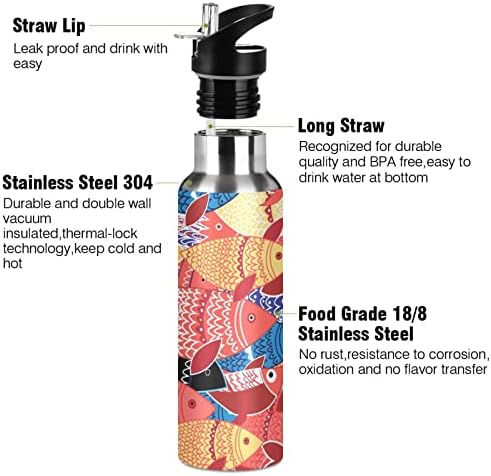 Xigua 32 oz garrafas de água coloridas de peixe com tampa de palha, a vácuo Isolled Stainless Stone Ace Water Offrof & BPA Free
