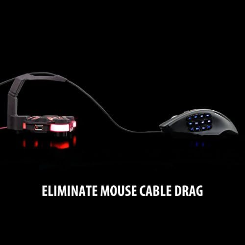 Melhorar o suporte para cabo de bungee de mouse para jogos pró -porta com cubo USB de 4 portas - iluminação LED vermelha