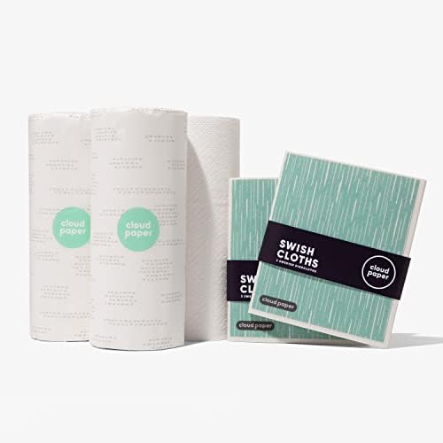 Papel de papel nuvem Toalhas de papel de bambu e pacote de pano de prato reutilizável sueco - toalhas de papel de cozinha