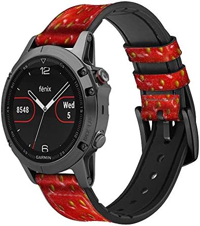 CA0248 Strawberry Leather & Silicone Smart Watch Band Strap for Garmin Approach S40, Forerunner 245/245/645/645, Venu Vivoactive