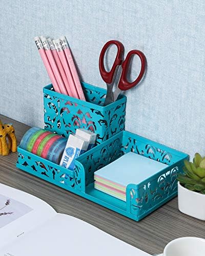 Organizador da mesa Easypag com 3 compartimento para lápis Sticky Solter e acessórios de escritório, azul -azul