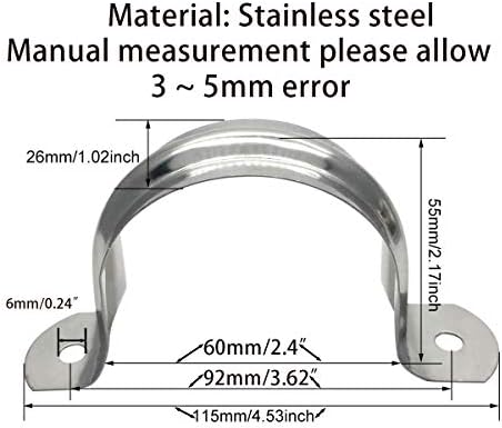 20pcs 2,5 polegadas de dois orifícios Cartão de tubo em forma de aço inoxidável para tubos, montagem de estufa em várias superfícies