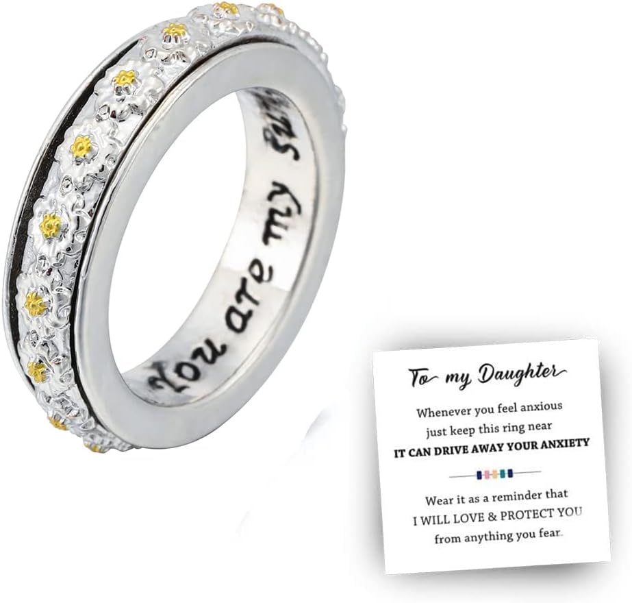 Anel de ansiedade do anel de margarida zhxhwhdd para a filha girassol rotativa para minha filha Fidget Ring Silver Fashion