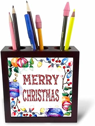 3drose feliz natal em uma imagem de coroa de ornamentos aquarela - portadores de caneta de azulejos