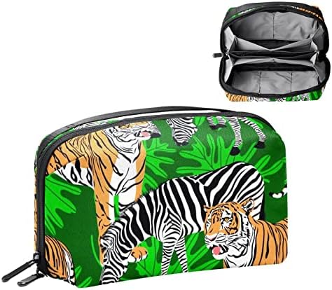 Organizador eletrônico, bolsa de cosméticos, organizador de viagens eletrônicas, bolsa de tecnologia, padrão de folhas de tigre zebra