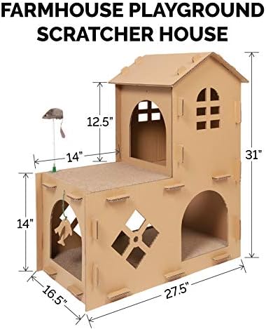 Furhaven Farmhouse Multi -Level Cat Scratcher esconderá com catnip - marrom de papelão, tamanho único