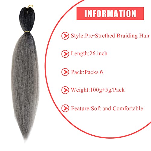 Cabelo de trança pré -esticada 26 LNCH 6 pacotes tranças profissional yaki cabelos sintéticos para fibra Corchet Braids