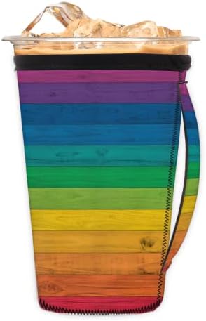 Manga de café gelada de madeira de arco-íris colorida com maçaneta, reutilizável porta de capa de café com capa de capa de neoprene