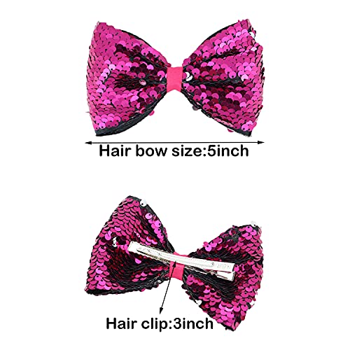 16pcs 5 polegadas reversíveis laços de lantejoulas com jacarés de cabelos de cabelo brilhante Glitter Glitter Pigtail Arco para meninas