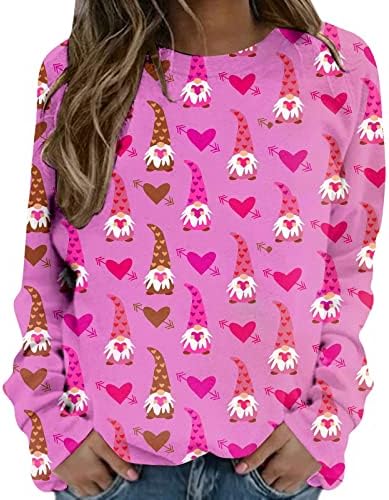 Suéteres de pulôver feminino do Dia dos Namorados Amor Round Round Neck de manga longa Solhas de camiseta Valentines