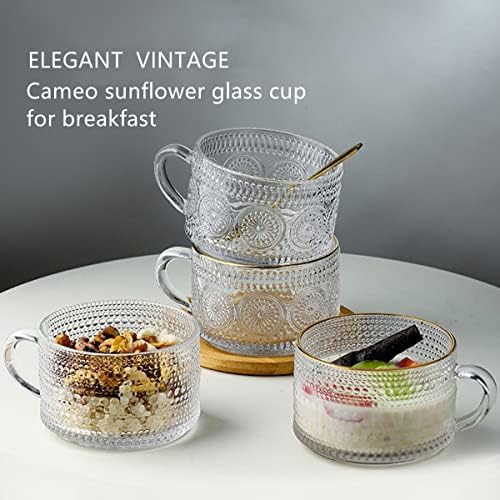 Luecmo Vintage Coffee Cups [2 pacote], canecas de café com chá de vidro de 14 onças, xícaras de vidro com gravação transparente