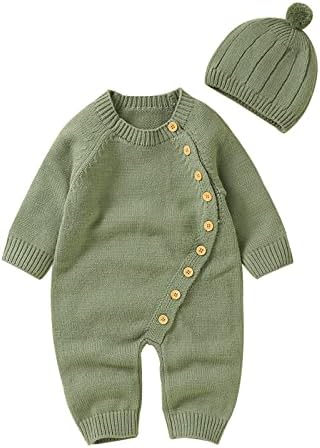 Recém -nascido menino menina menina malha sólida suéter bebê macacão macacão algodão tampas de chapas de chapas sets