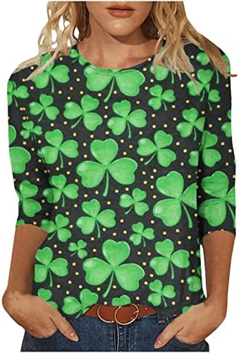 Camisas Shamrock para Mulheres 3/4 Manga Irlandesa Tees Graphic Tees Graphic Crewneck Bloups Fashion