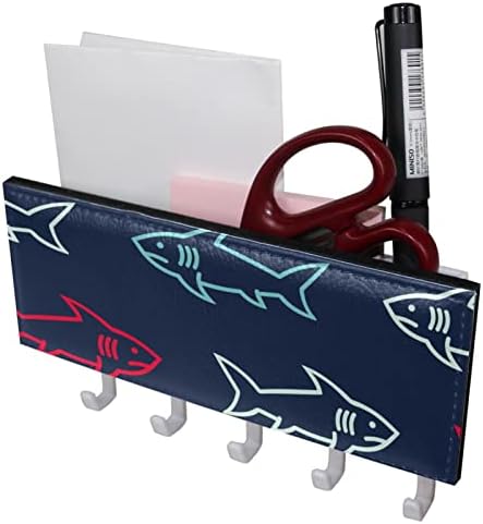 Laiyuhua ganchos adesivos coloridos com 5 ganchos e 1 compartimento para armazenamento, perfeito para sua entrada, cozinha, tubarão -quarto mar mar