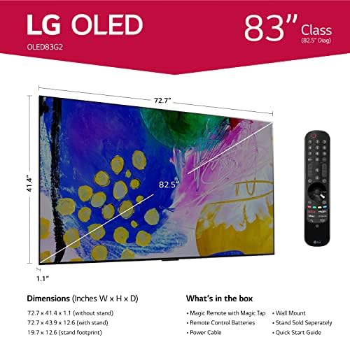 LG Classe de 83 polegadas OLED EVO Gallery Edition G2 Series Alexa 4K Smart TV, taxa de atualização de 120Hz, IA, Dolby Vision QI e Dolby Atmos, Wisa Ready, Gaming em nuvem