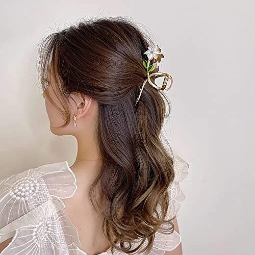 Clipes de garra de cabelos de flor Banda de cabelo de ouro metal Branca de lírio floral acessórios de cabelo Floral