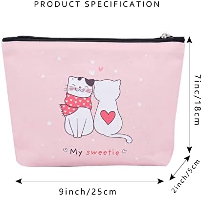 Bolsa de maquiagem de gato rosa bolsa de cosméticos para mulheres com zíper de grande capacidade para bolsa de viagem